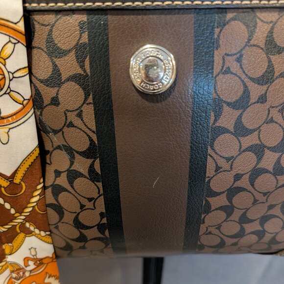 Coach Chelsea Heritage Stripe Tote Brown Black + Twilly - Picture 6 of 15